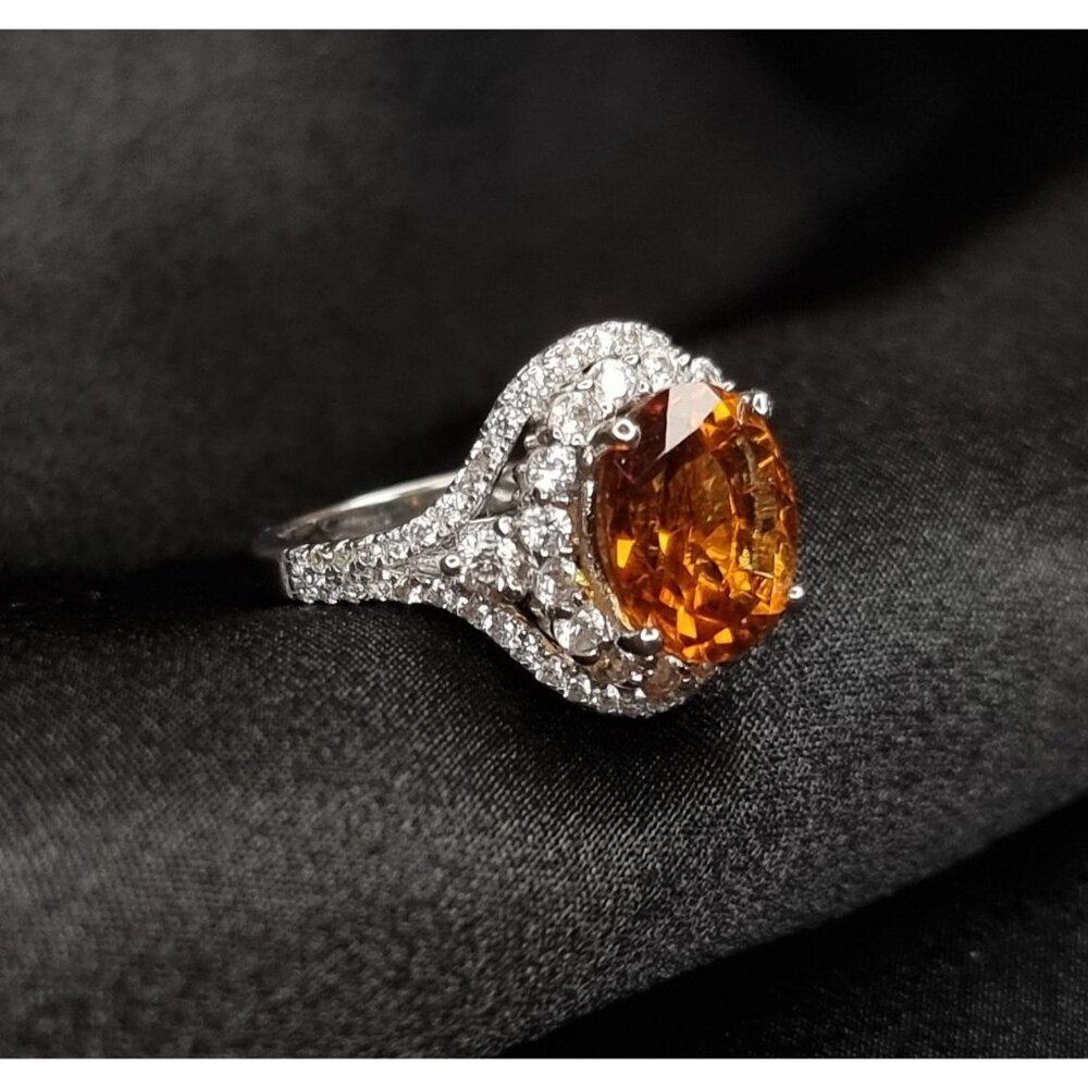 Citrine & CZ Ring Sterling Silver 925 Size 5.5 Elegant JCL China